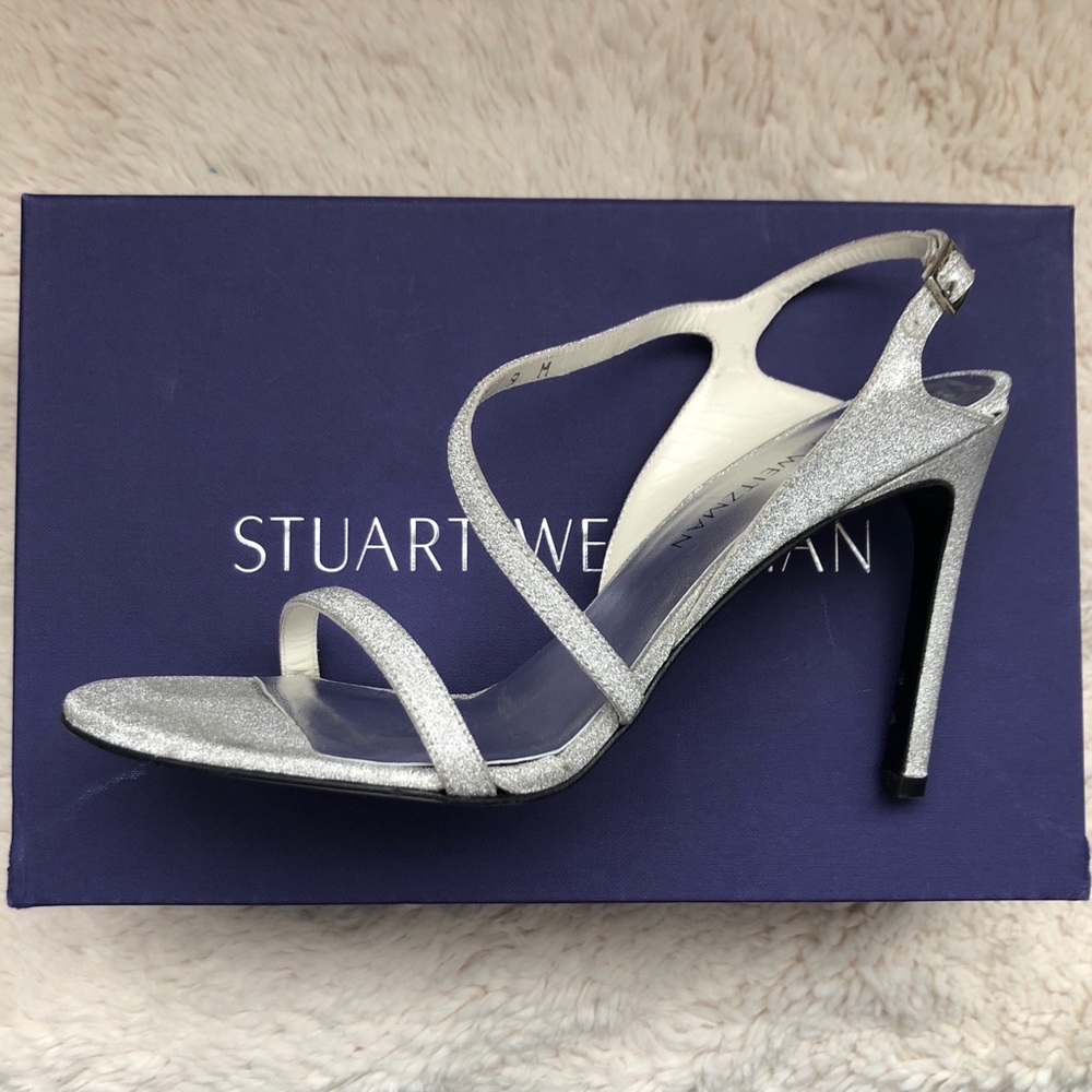 Stuart Weitzman Sensual Sandal, Silver Glitter